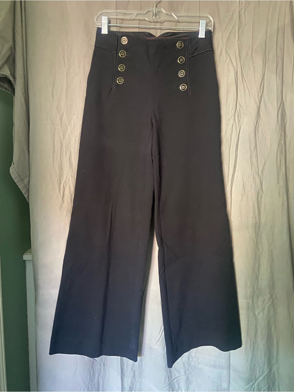 Elevenses (Anthropologie) High-Waist Sailor-Style Wide Leg Pants - Black